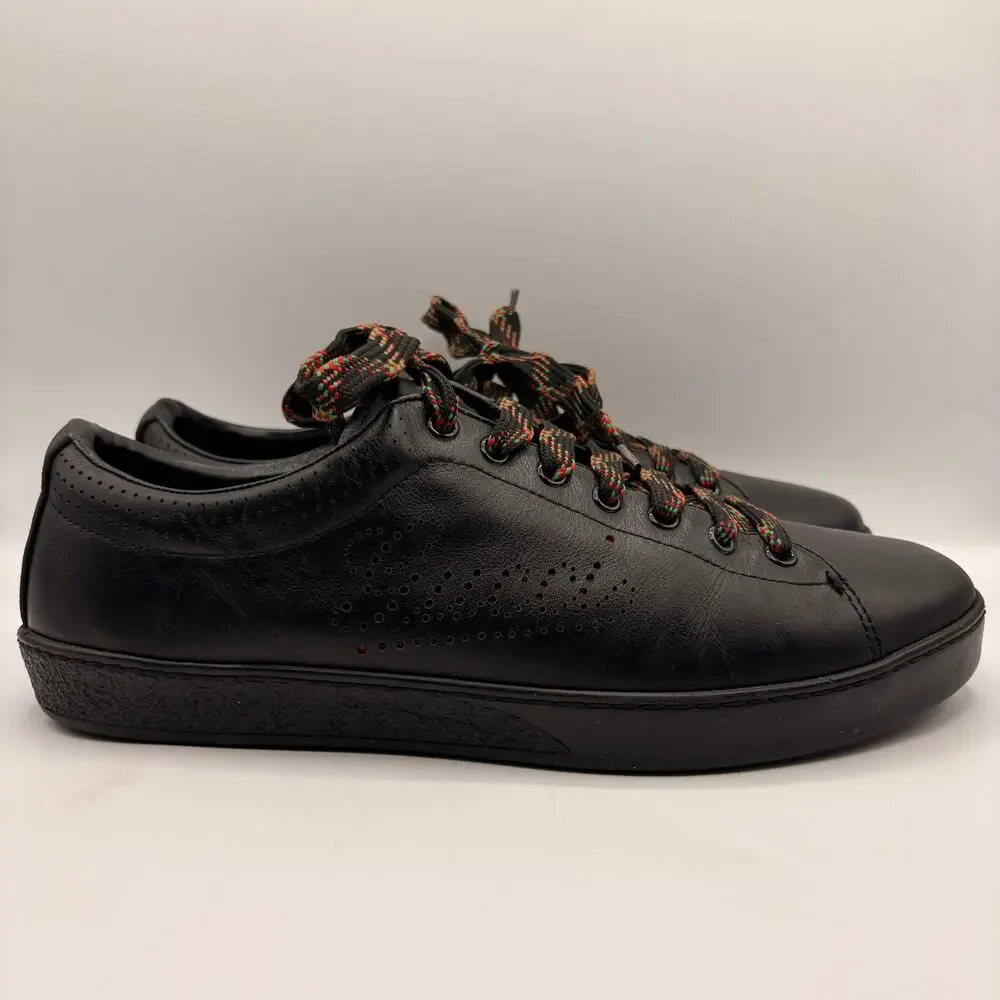 GUCCI Leather Perforated Logo Low Top Trainer Sneakers Black Sz 9G / 9.5 US $995